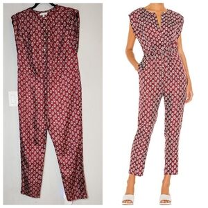 JOIE 100% Silk Noleen Jumpsuit Red Paisley Rhubarb Pockets Women's Size Small